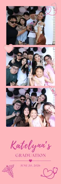Pink photo strip with three photos and a script graduation title