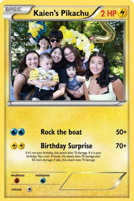 Group photo framed as a yellow collectible trading card